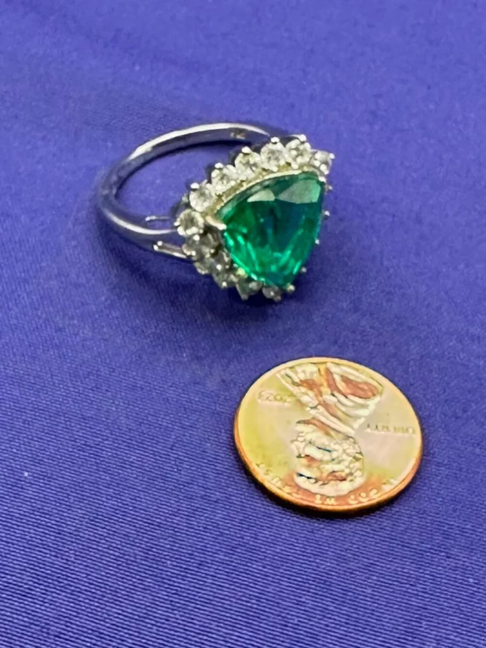 Emeraldine Quartz (Triplet) Natural White Zircon Halo Ring Size 9